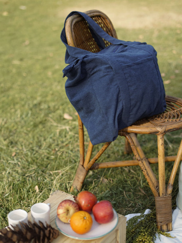 Minimalist Corduroy Shoppers Tote  - Vincent Blue