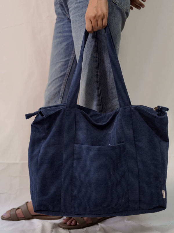 Minimalist Corduroy Shoppers Tote  - Vincent Blue