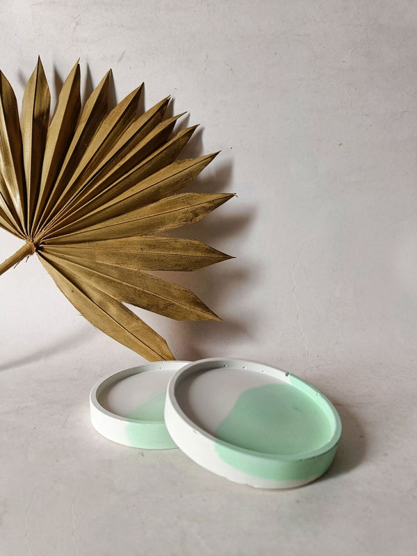 Round Concrete Coaster - Mint Abstract