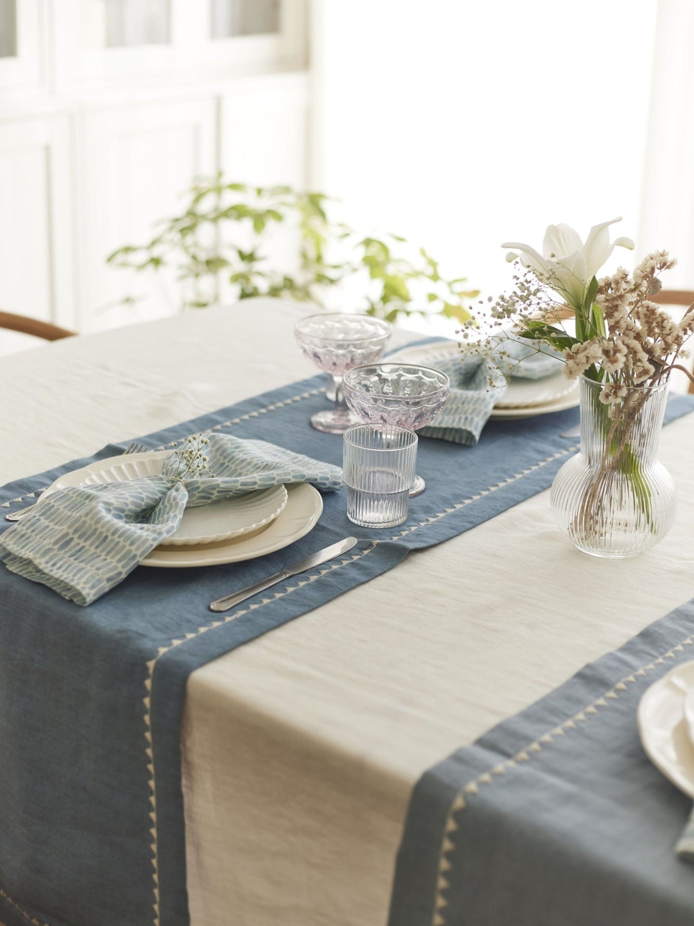 Mirage Azure Linen Table Runner