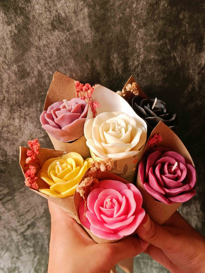 Mix Rose Candle Flower Bouquet Set Of 4