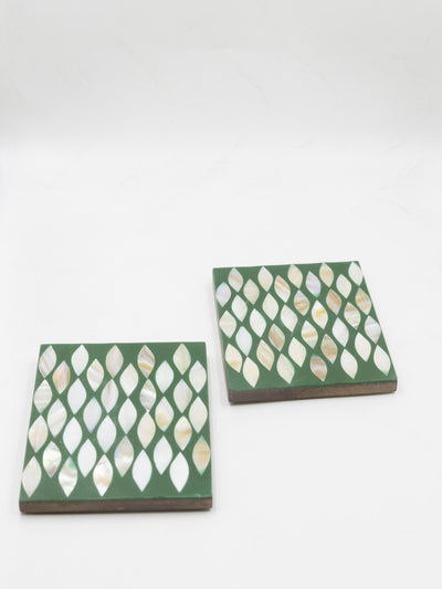 MOP Green Coasters Set of 2 – Elegant Mother of Pearl Drink Coasters for Home & Office Décor
