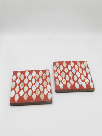 MOP Red Coasters Set of 2 – Elegant Mother of Pearl Drink Coasters for Home & Office Décor