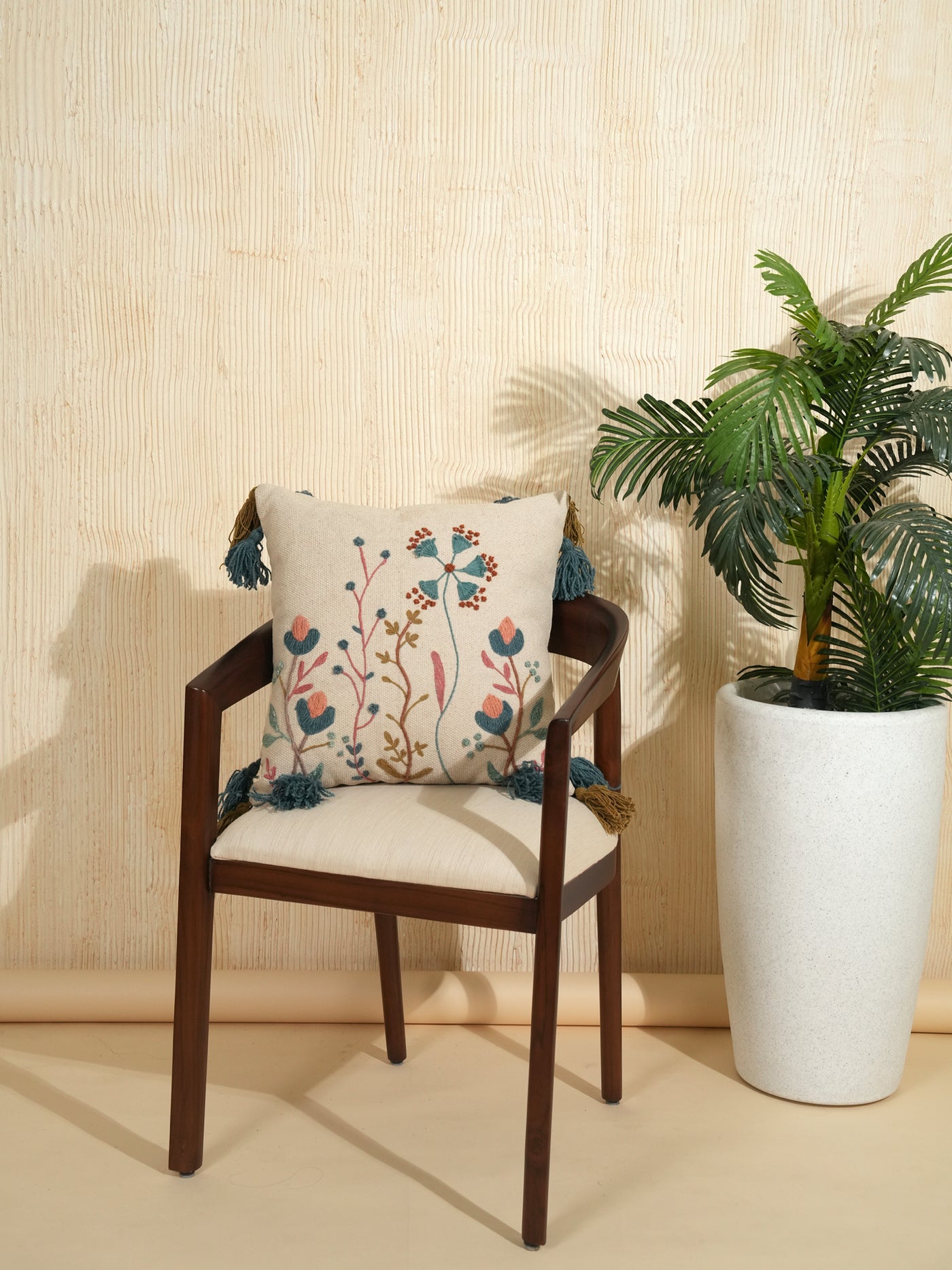 Floral Fields Embroidered Cushion Cover