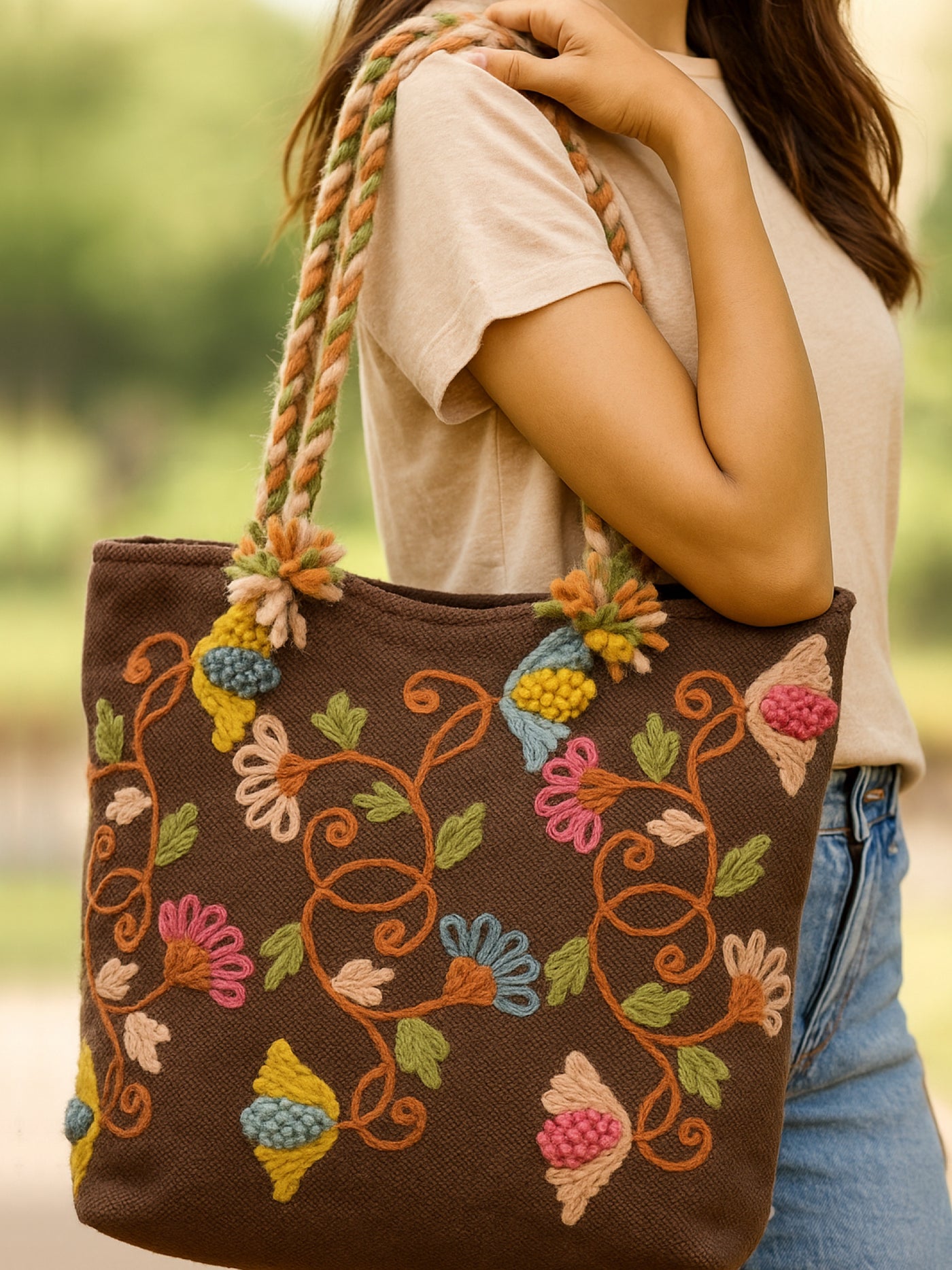 Handcrafted Wool Embroidered Tote Bag
