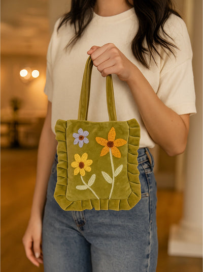 Olive Bloom Velvet Mini Tote