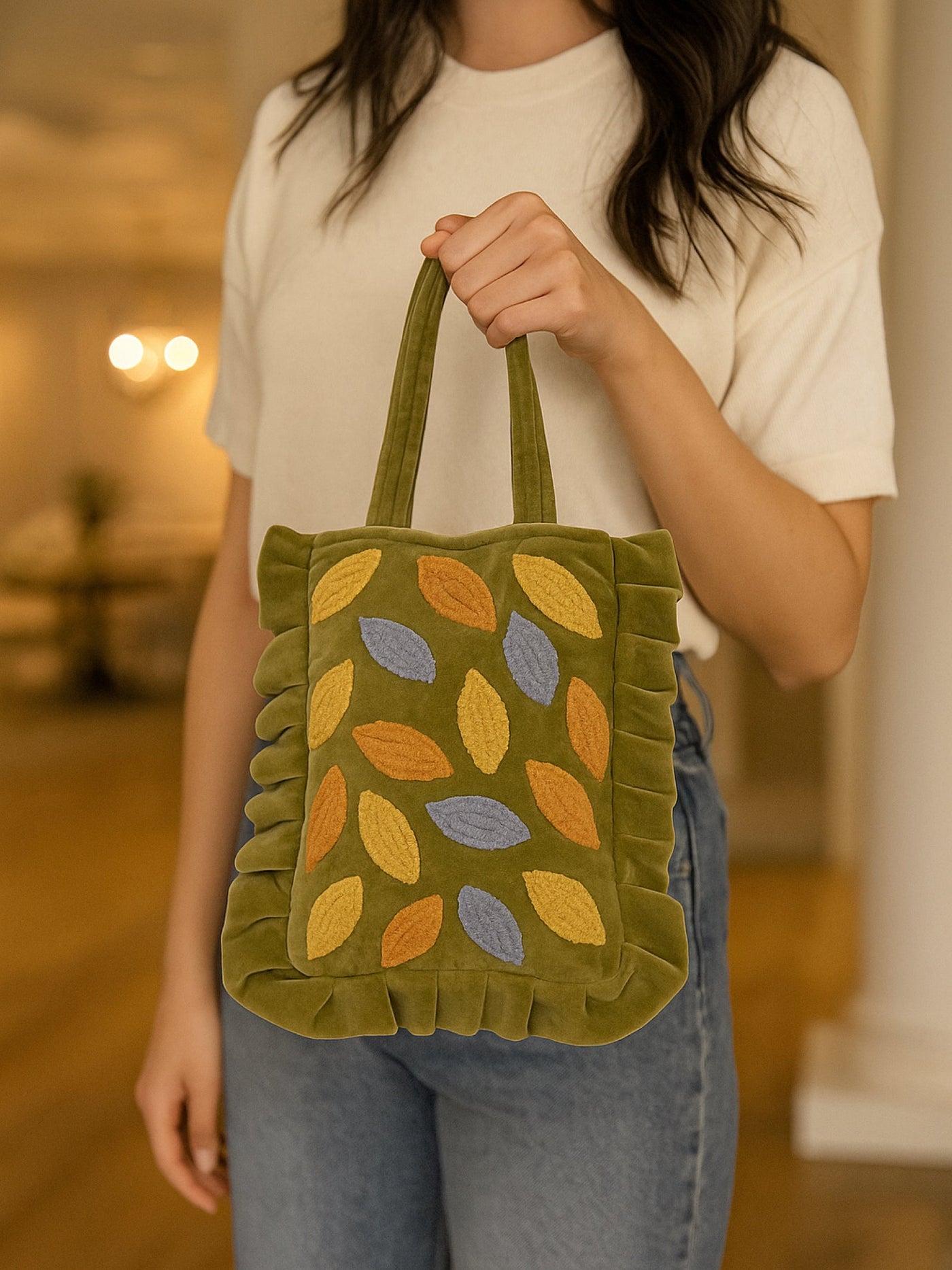 Olive Bloom Velvet Mini Tote