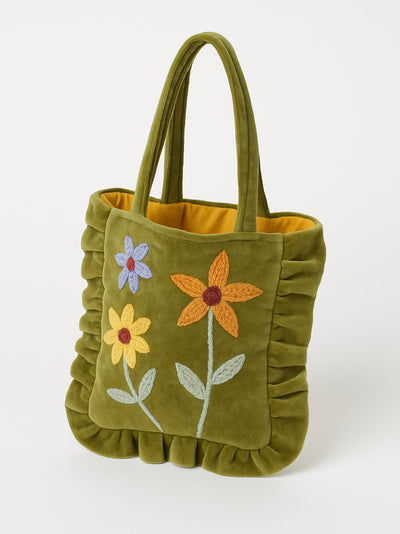 Olive Bloom Velvet Mini Tote
