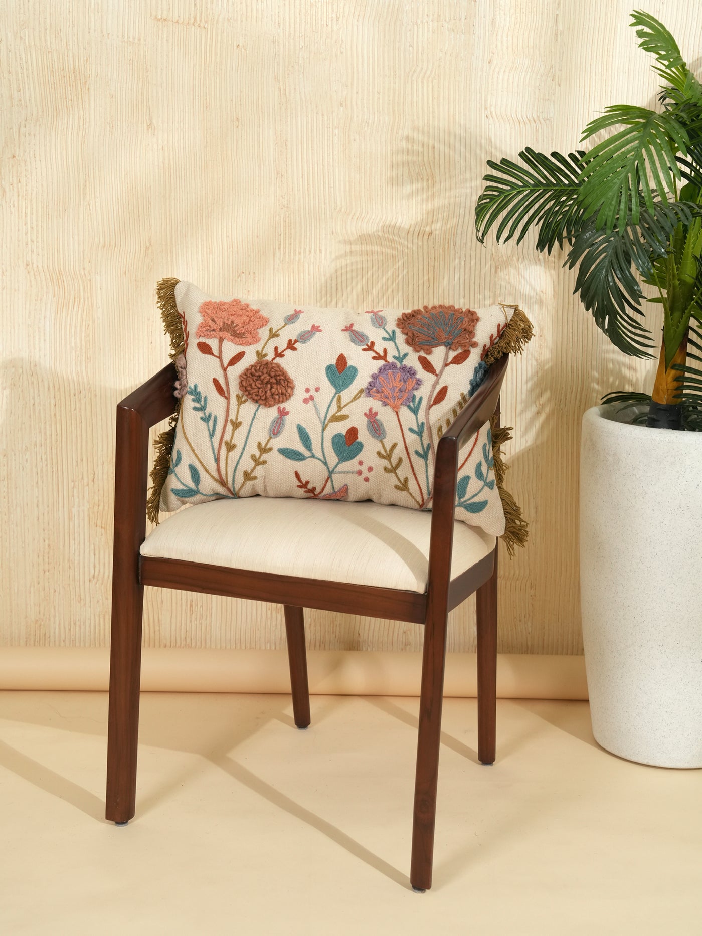 Boho Botanical Embroidered Pillow Cover