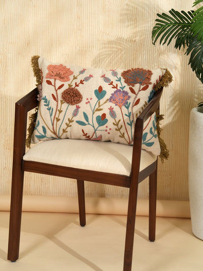 Boho Botanical Embroidered Pillow Cover