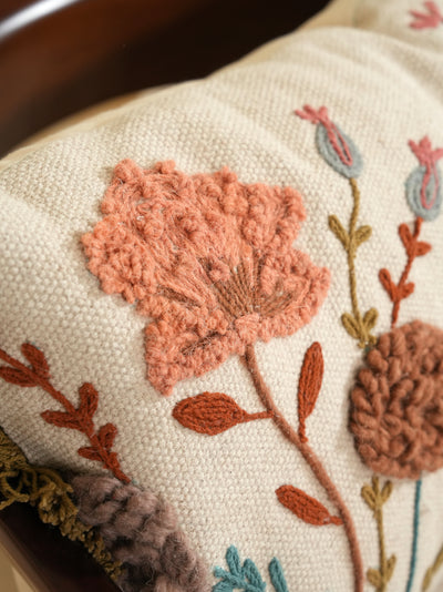 Boho Botanical Embroidered Pillow Cover