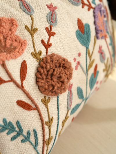 Boho Botanical Embroidered Pillow Cover