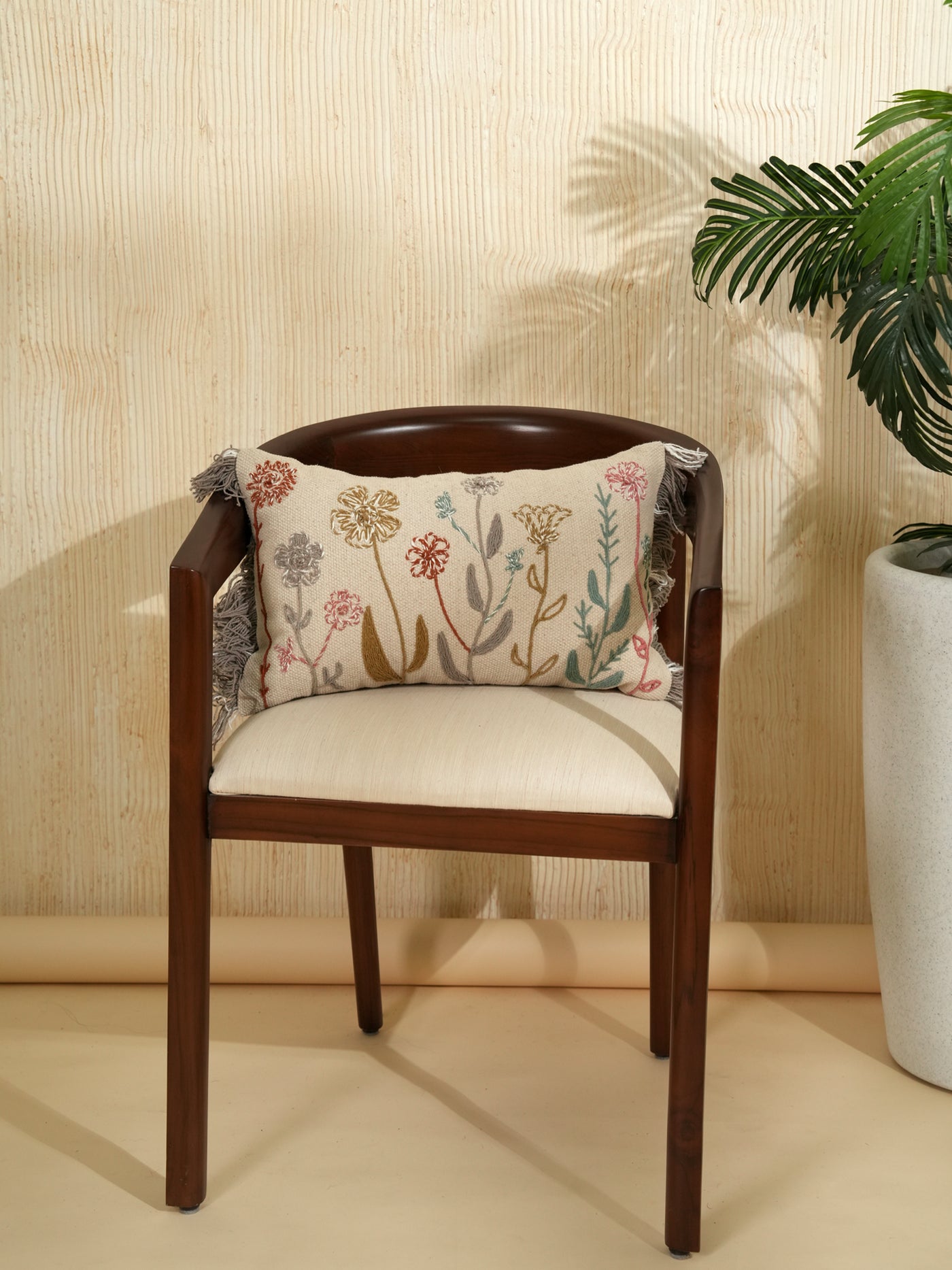 Floral Serenity Embroidered Pillow Cover