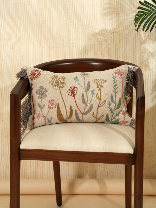 Floral Serenity Embroidered Pillow Cover