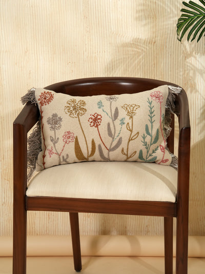 Floral Serenity Embroidered Pillow Cover