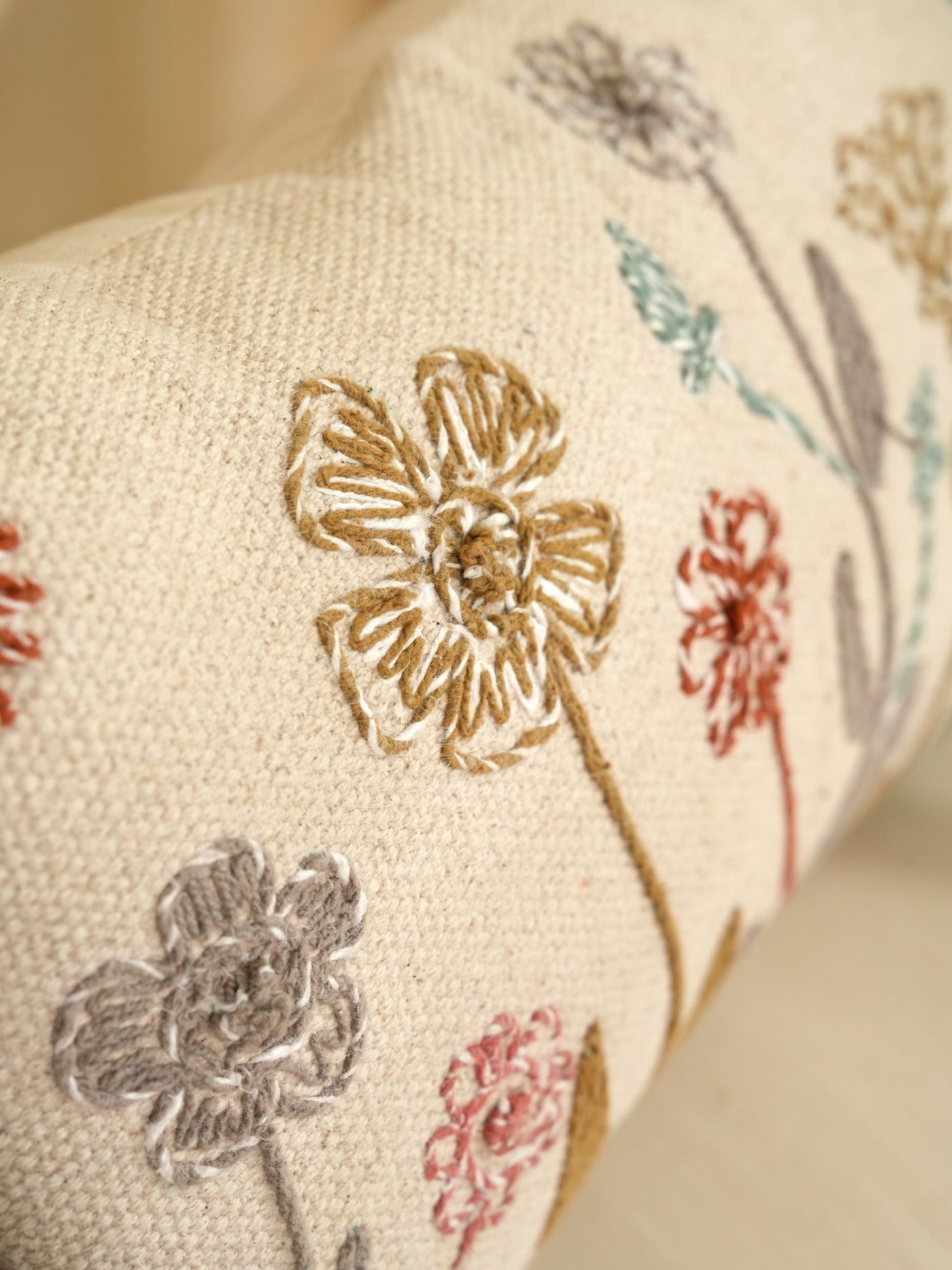 Floral Serenity Embroidered Pillow Cover