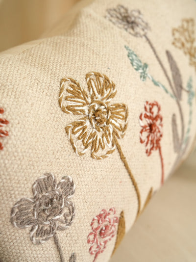 Floral Serenity Embroidered Pillow Cover