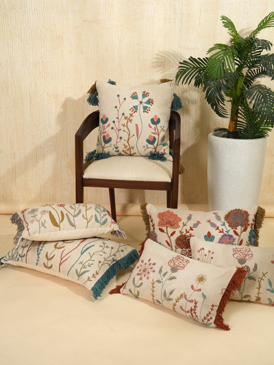 Floral Serenity Embroidered Pillow Cover