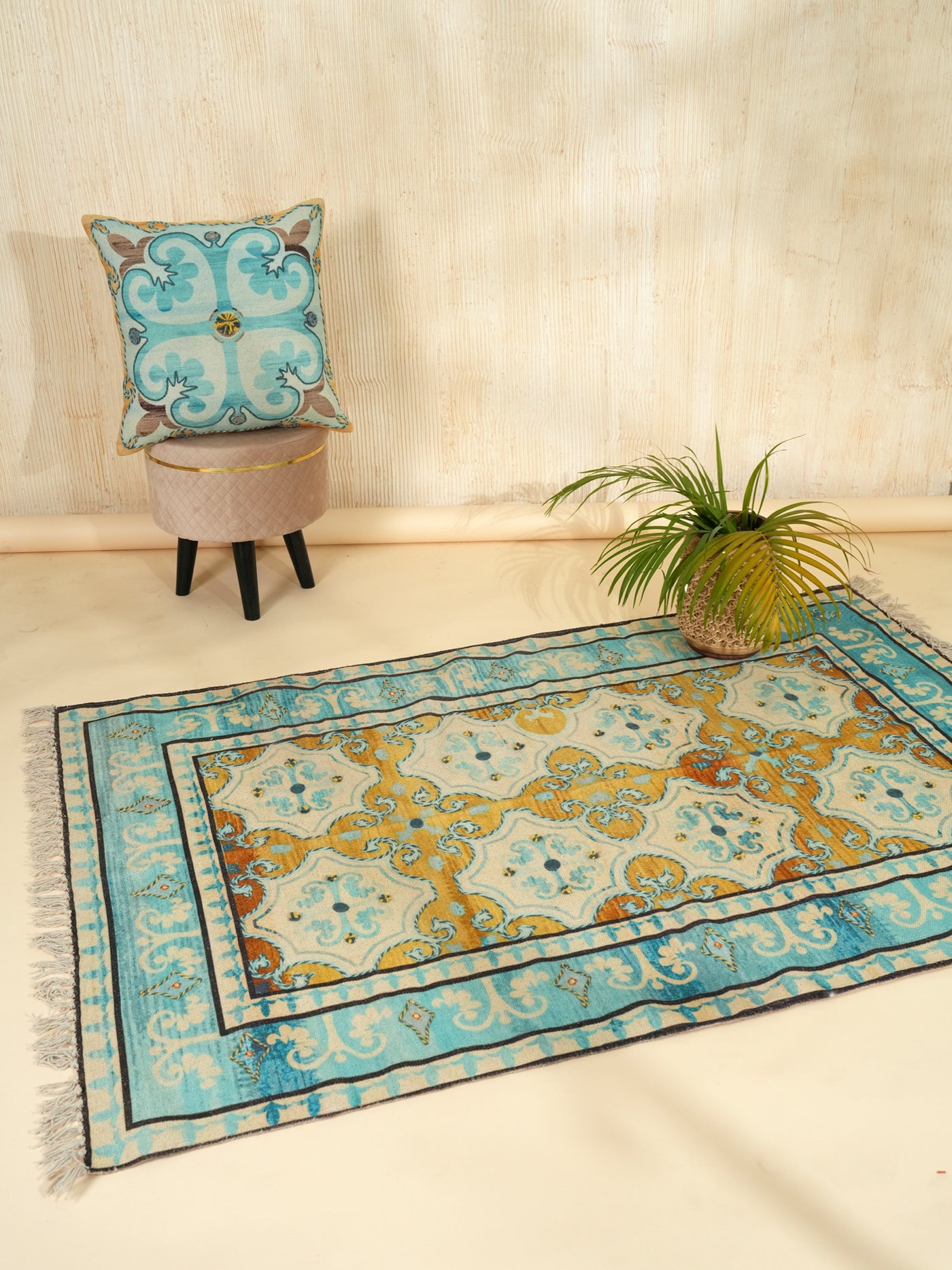 Antique Vintage Medallion Embroidered Rug