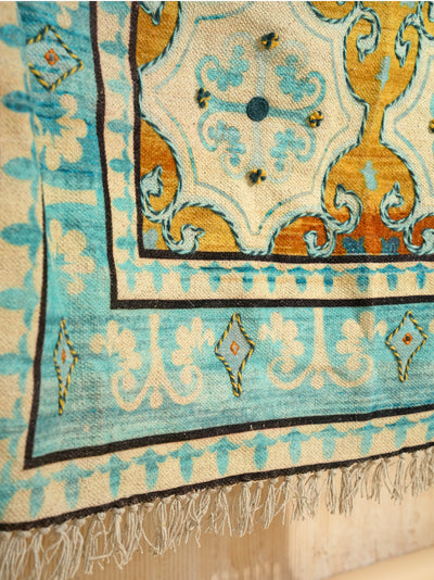 Antique Vintage Medallion Embroidered Rug