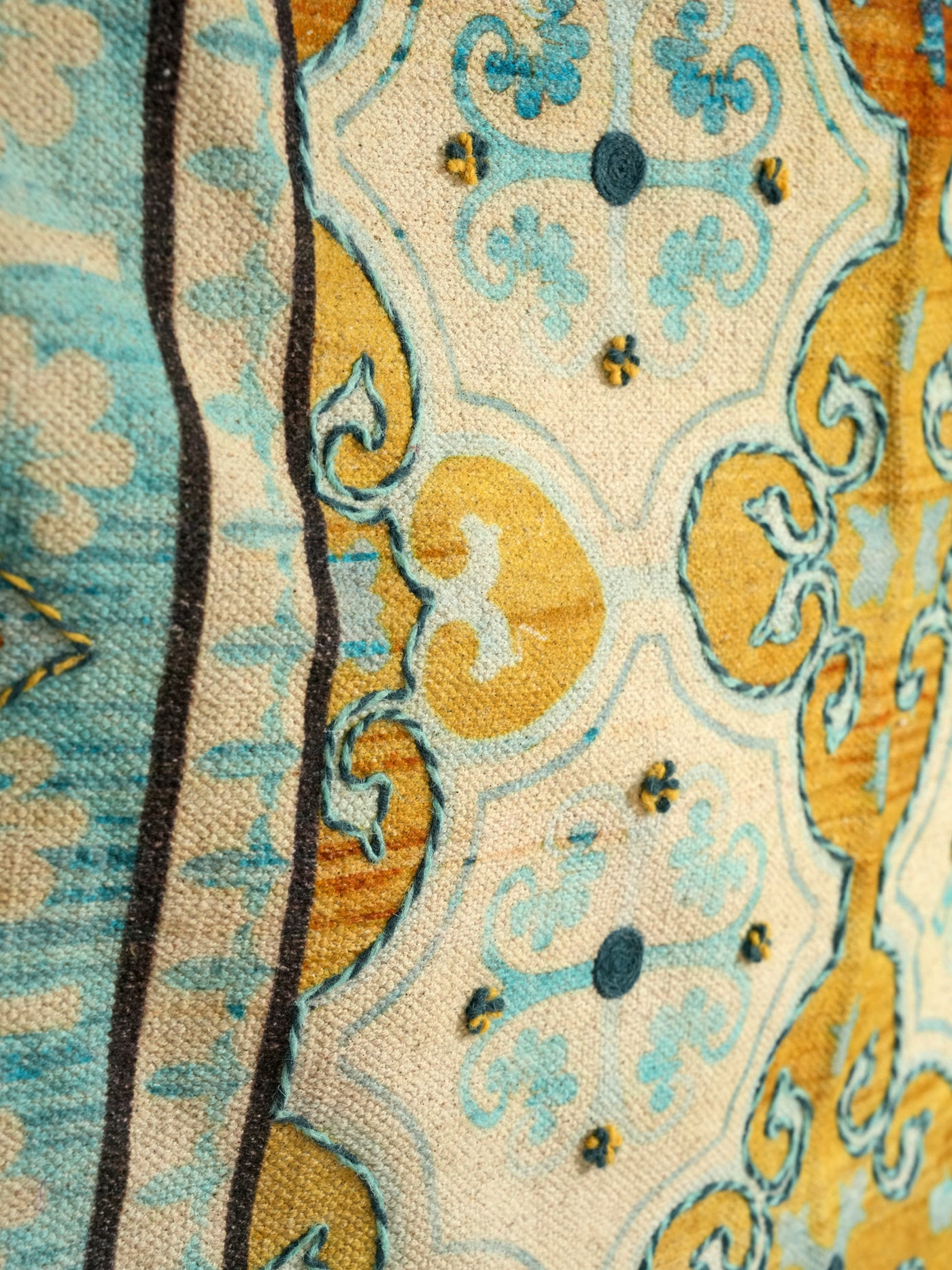 Antique Vintage Medallion Embroidered Rug