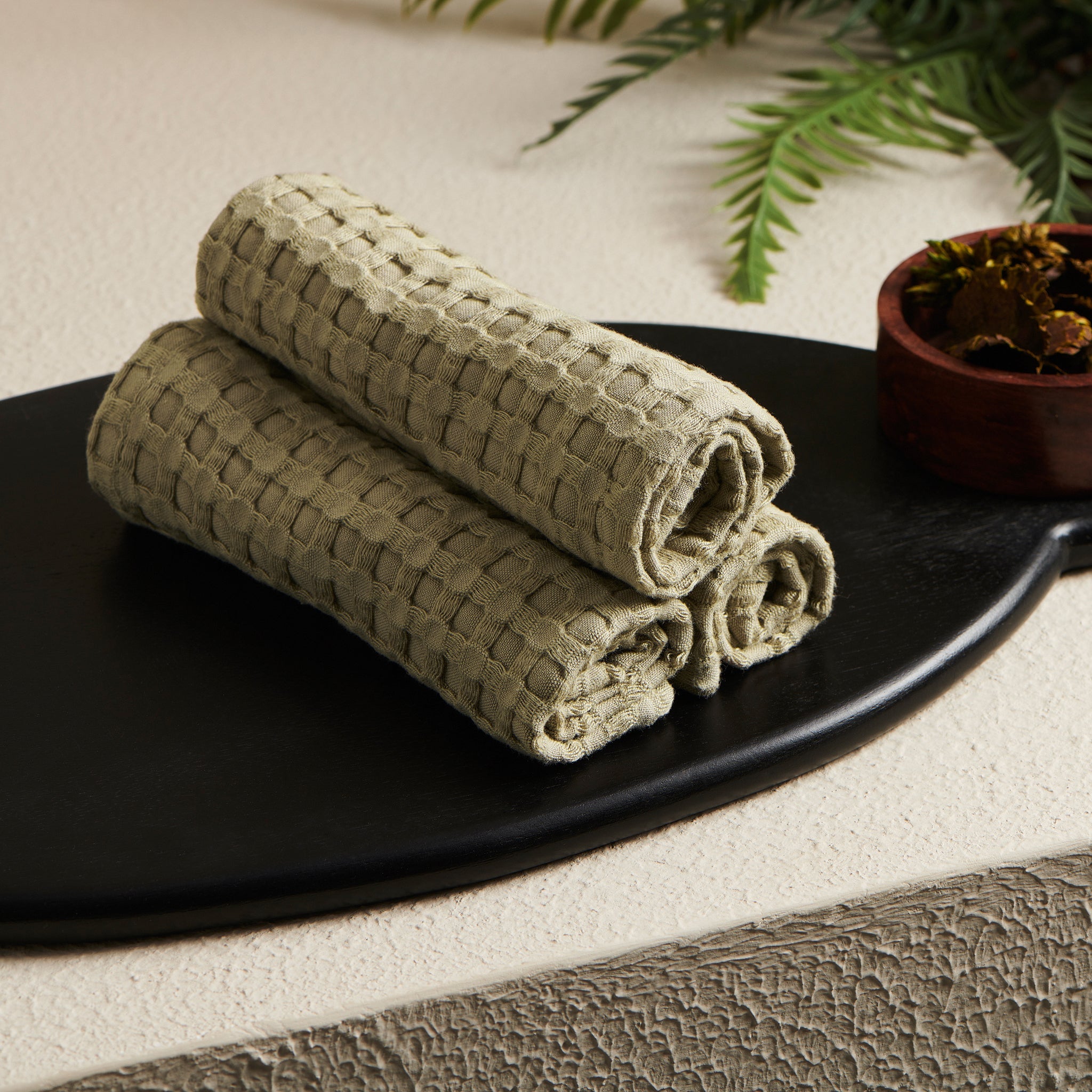 Moss | Cotton Bamboo | Waffle | Face Towels - Set of 2 - Product Image 