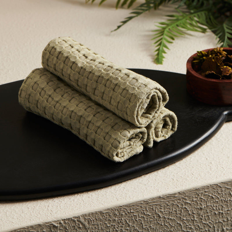Moss | Cotton Bamboo | Waffle | Face Towels - Set of 2