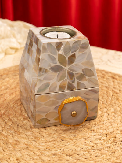 Mother Of Pearl Tealight Holder With Small Drawer