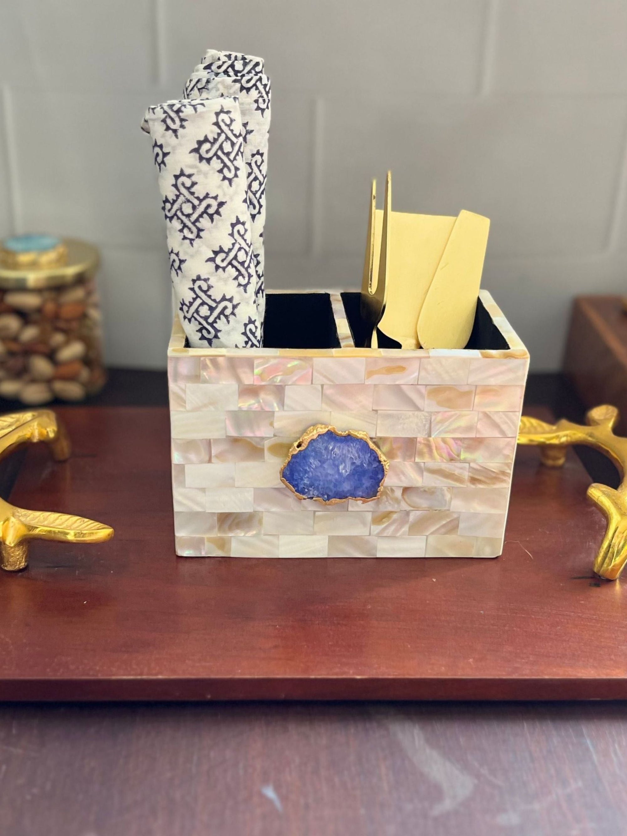Cutlery Stand - Mother of Pearl with Agate