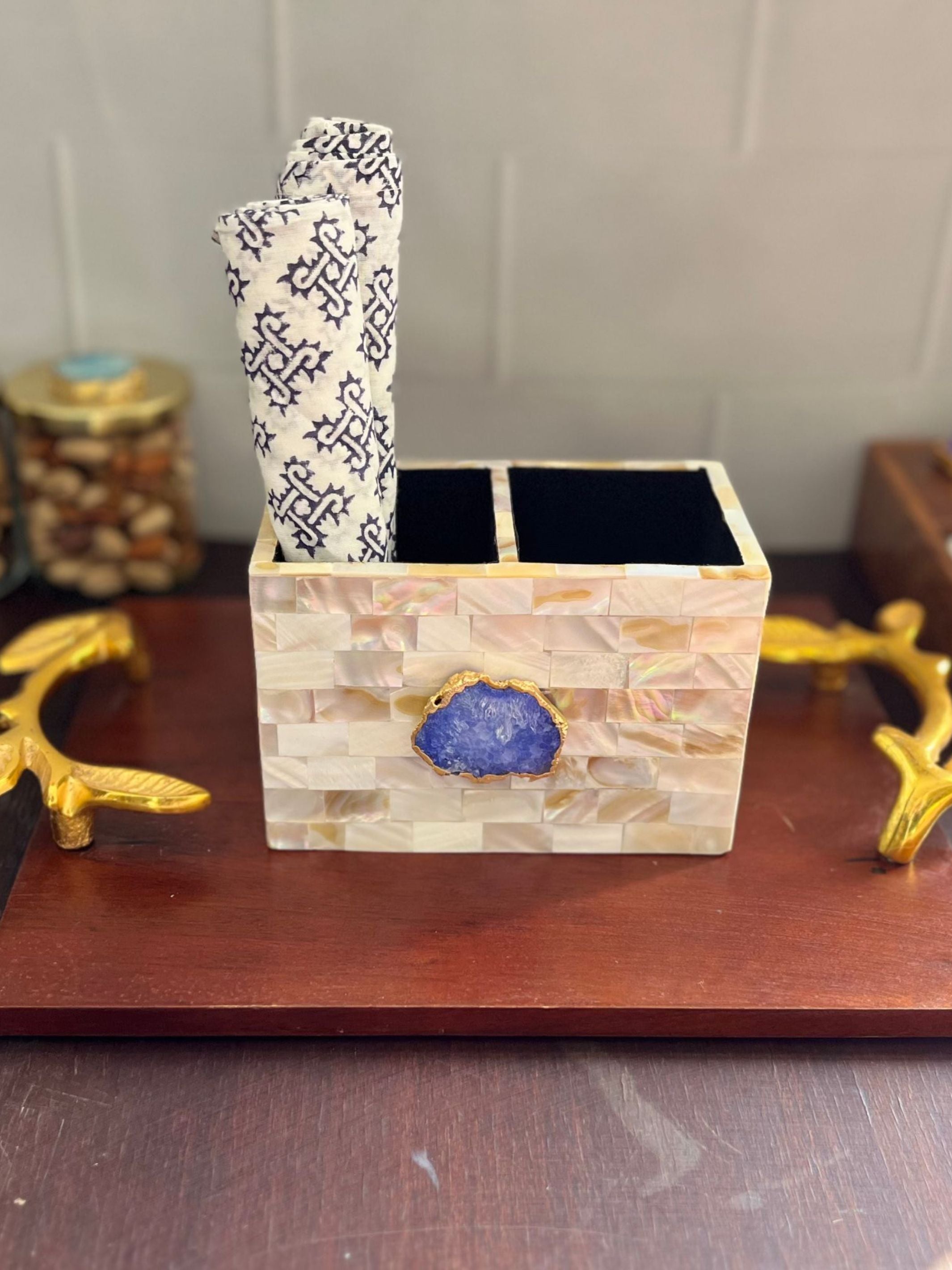 Cutlery Stand - Mother of Pearl with Agate