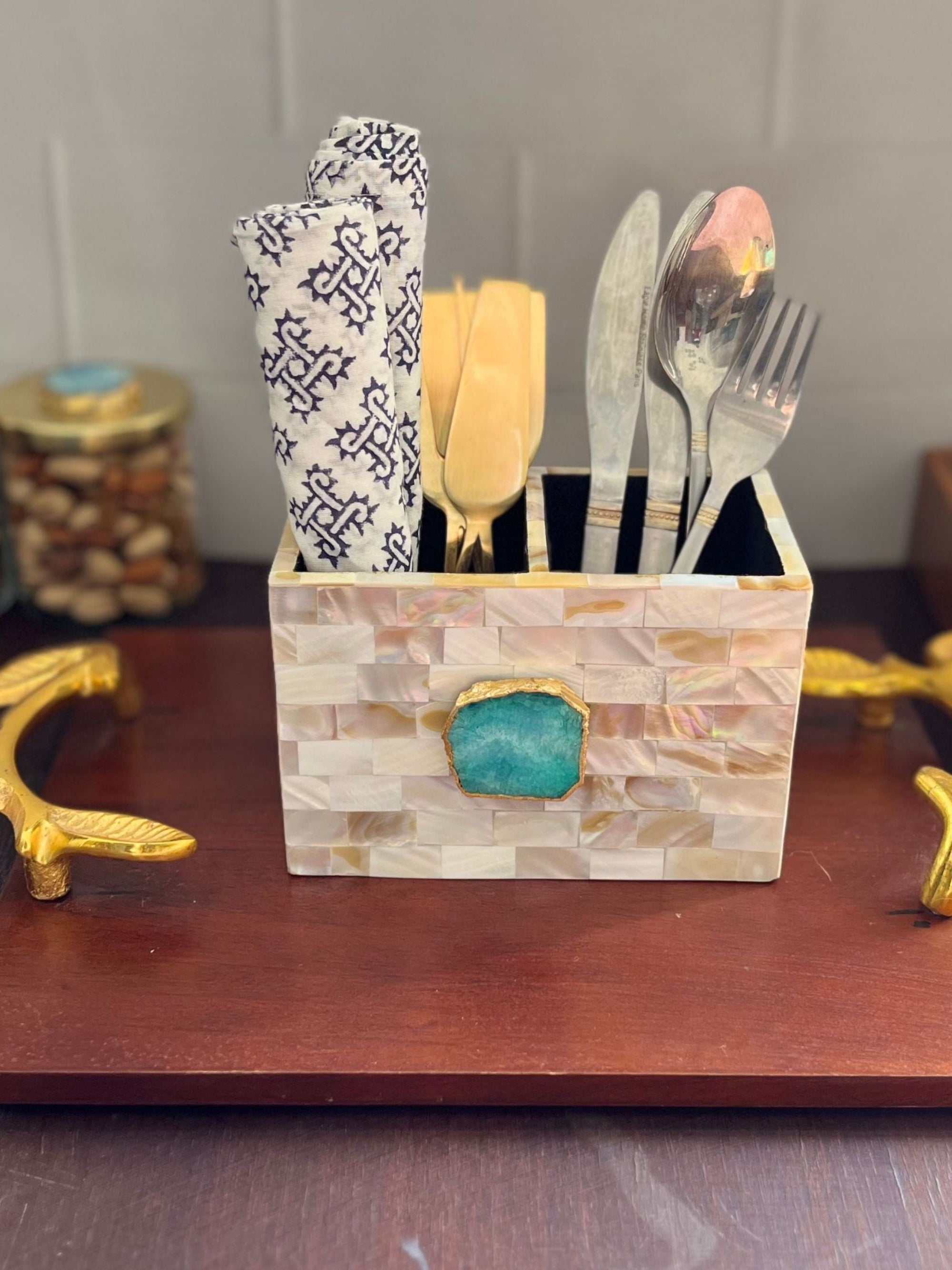 Cutlery Stand - Mother of Pearl with Agate