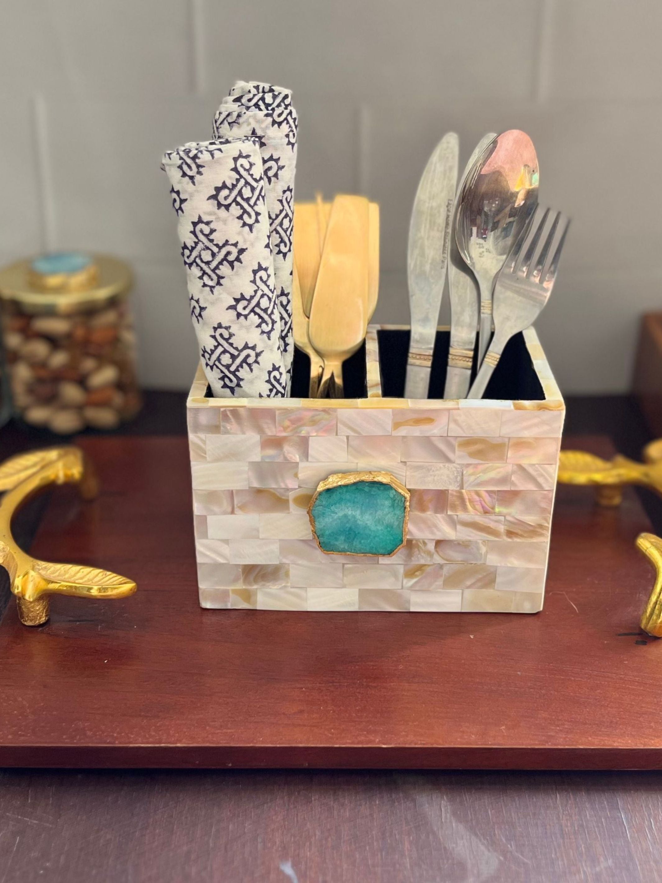 Cutlery Stand - Mother of Pearl with Agate