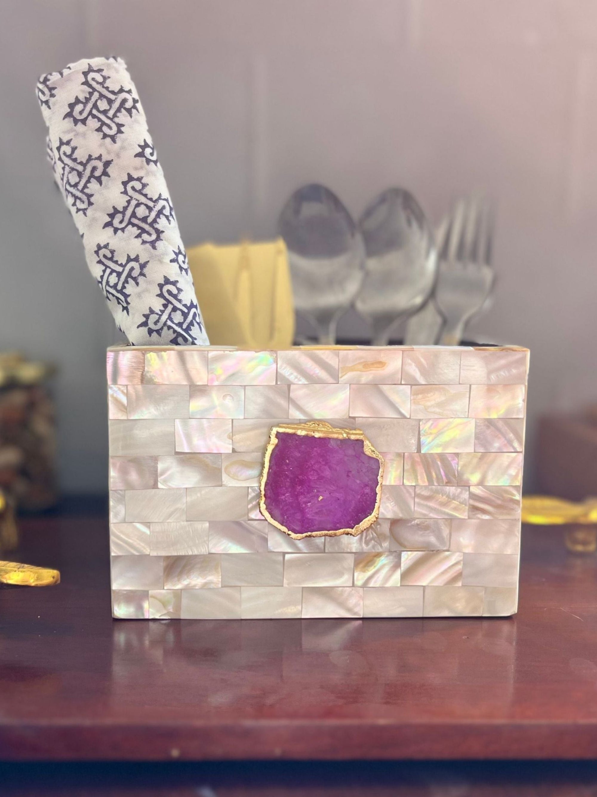 Cutlery Stand - Mother of Pearl with Agate