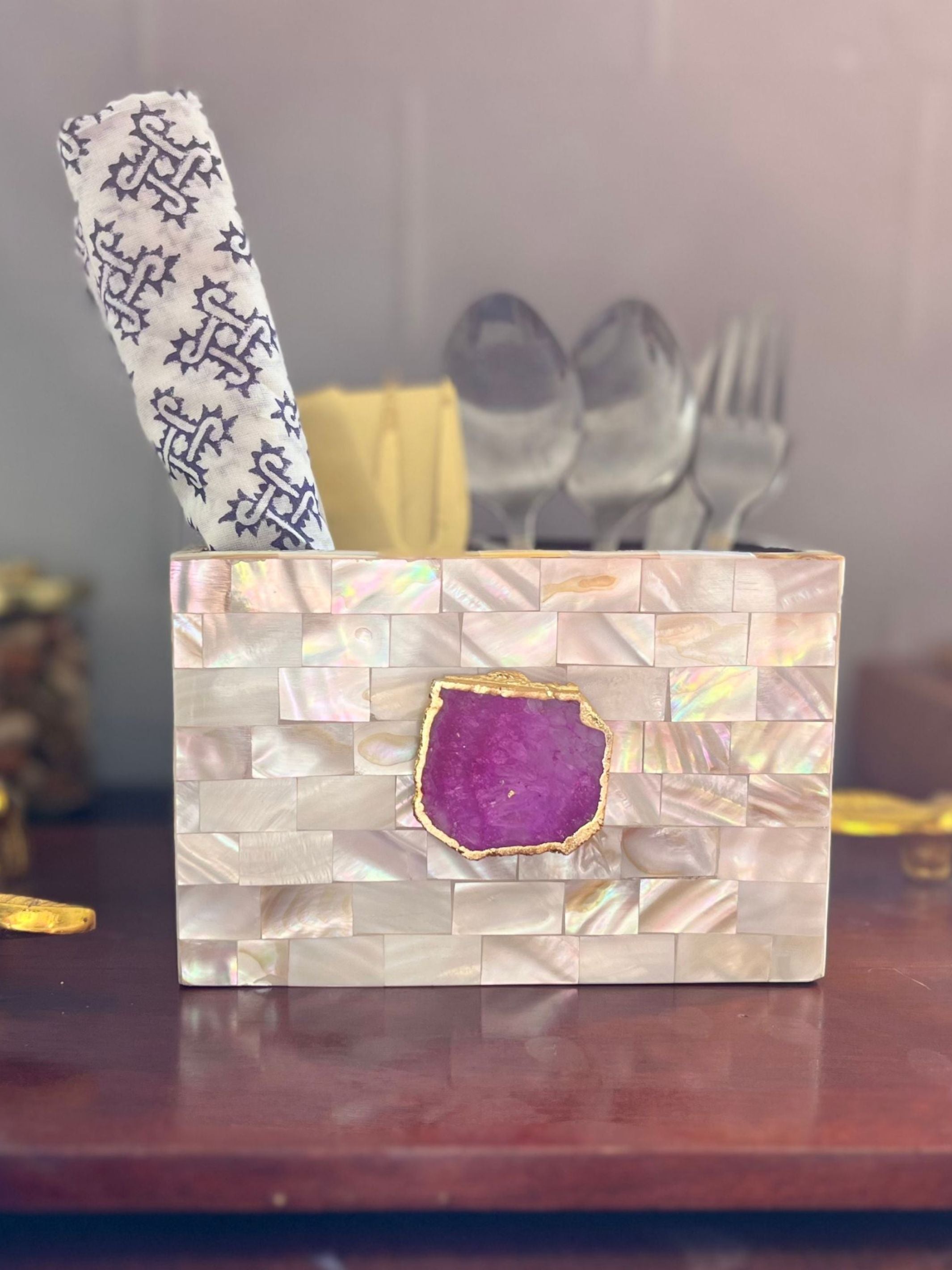 Cutlery Stand - Mother of Pearl with Agate