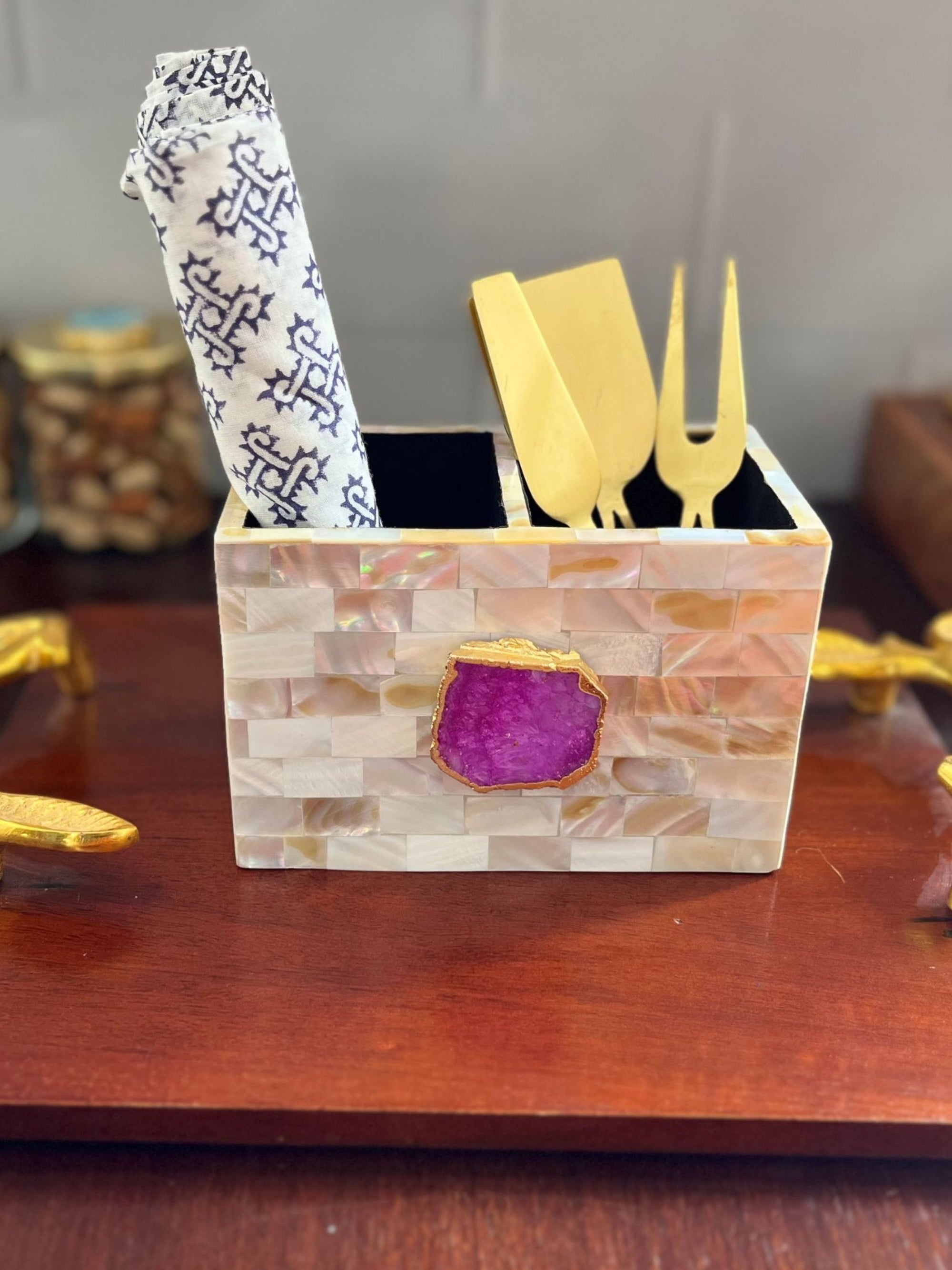 Cutlery Stand - Mother of Pearl with Agate