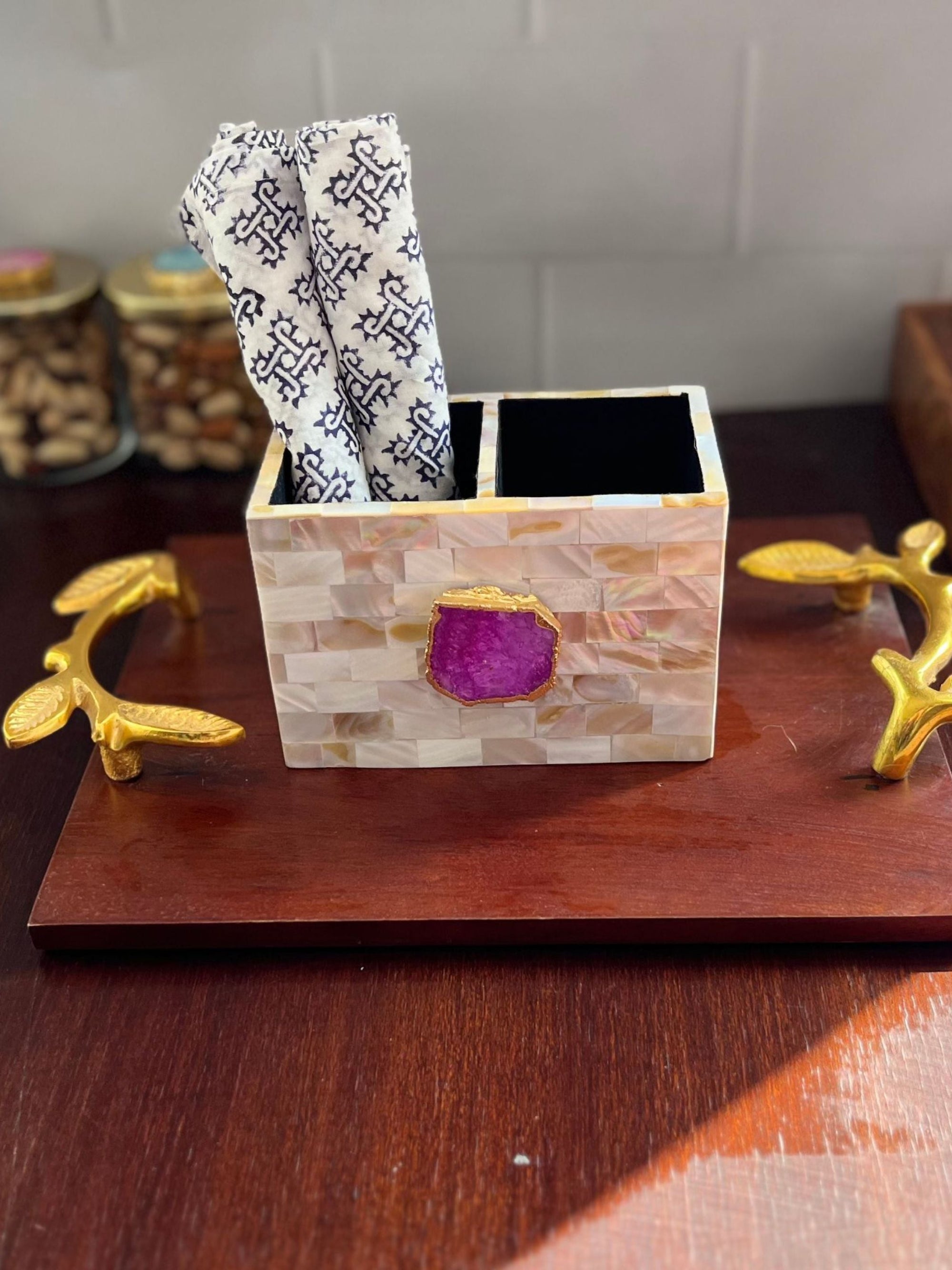 Cutlery Stand - Mother of Pearl with Agate
