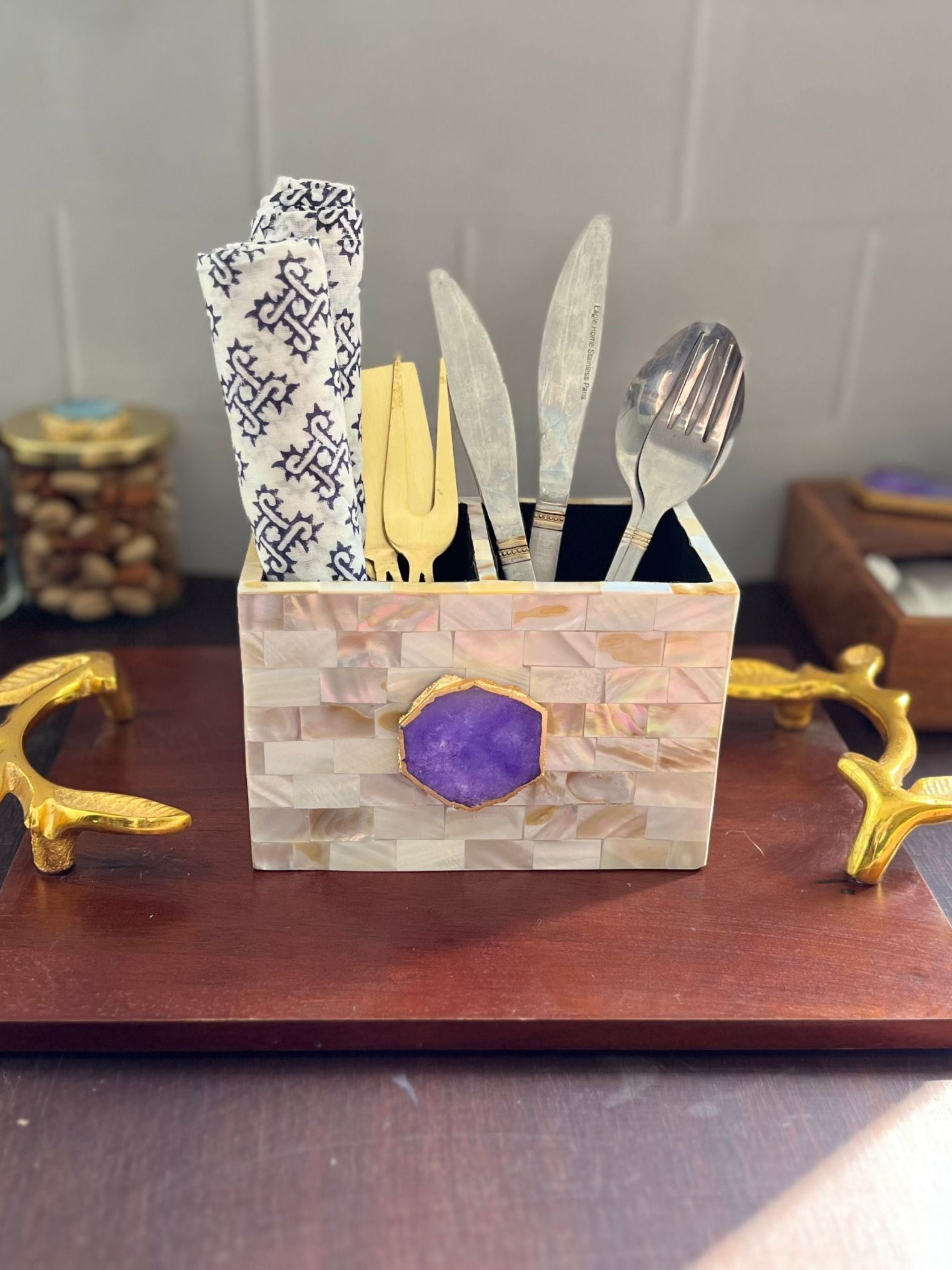 Cutlery Stand - Mother of Pearl with Agate