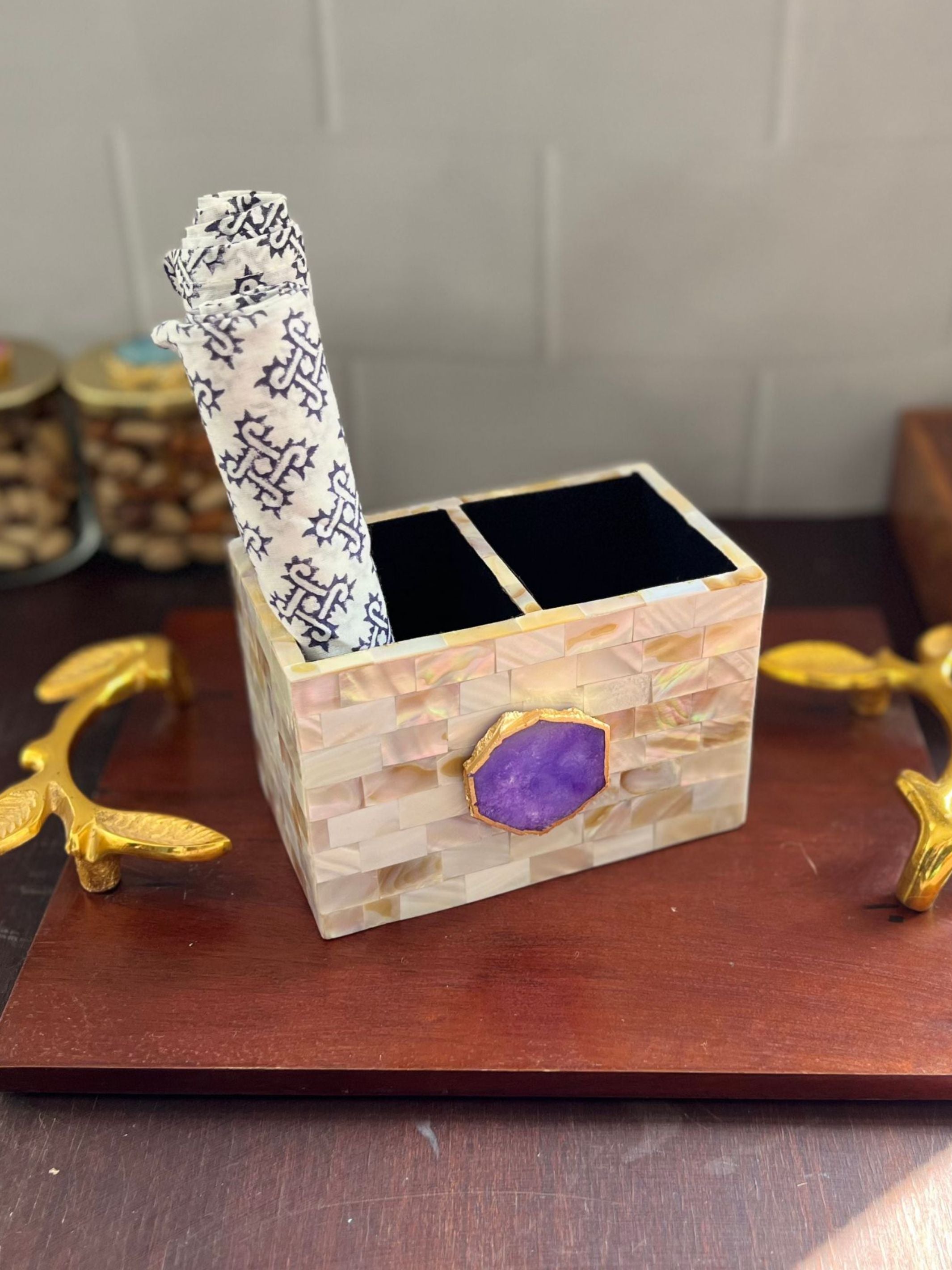 Cutlery Stand - Mother of Pearl with Agate