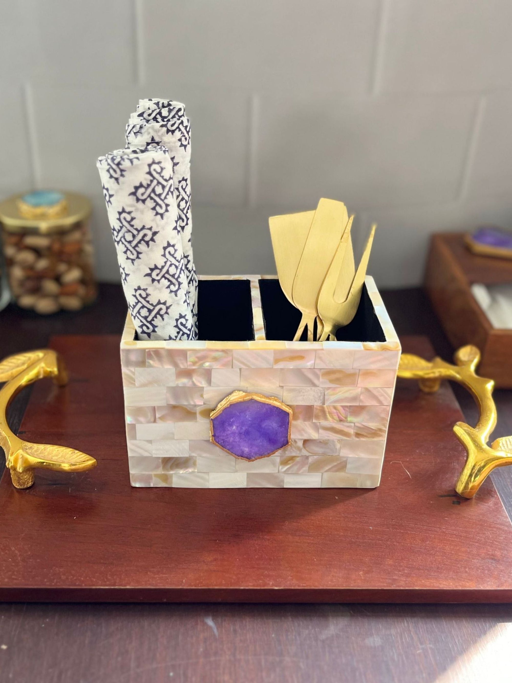 Cutlery Stand - Mother of Pearl with Agate