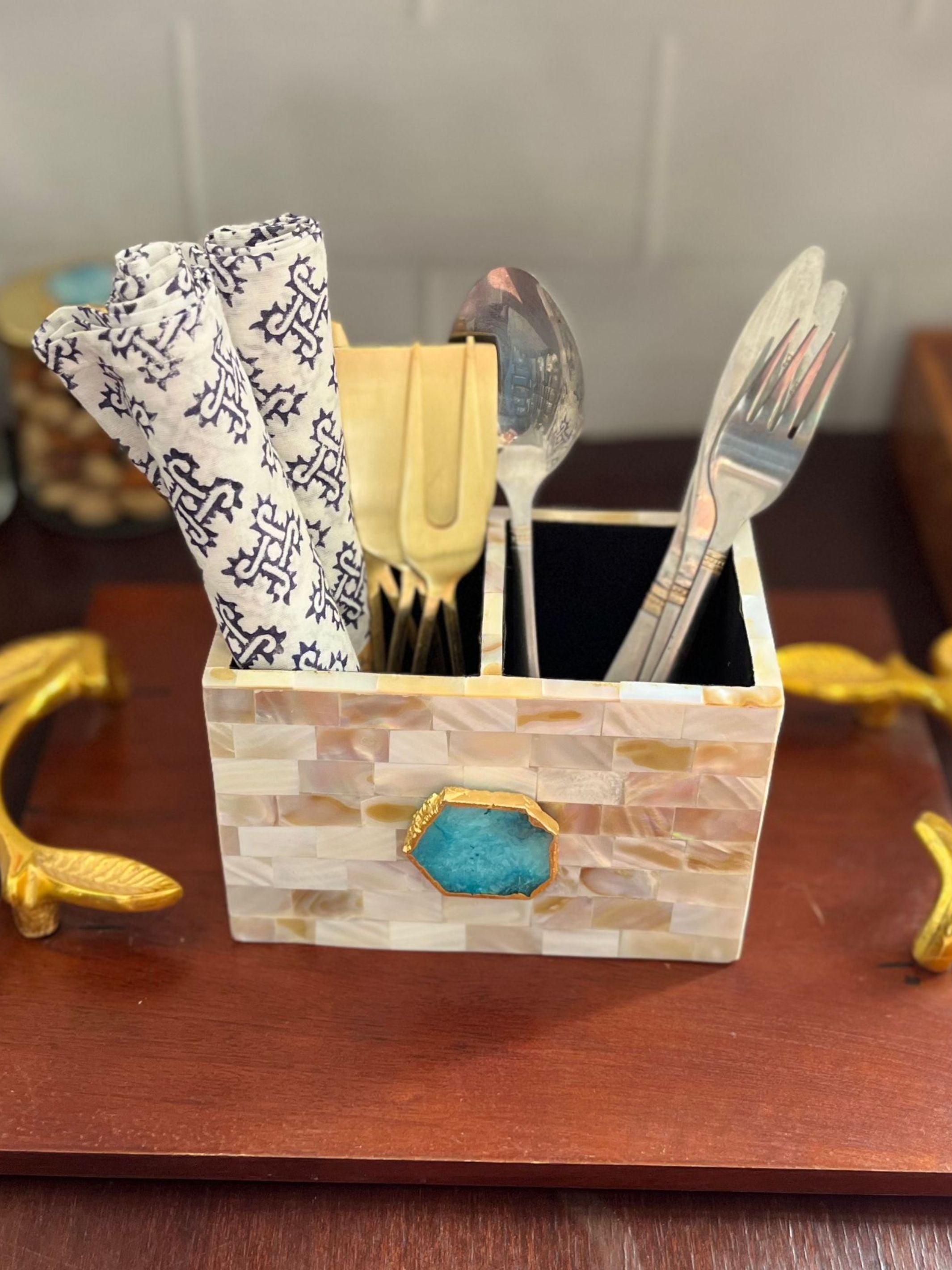 Cutlery Stand - Mother of Pearl with Agate