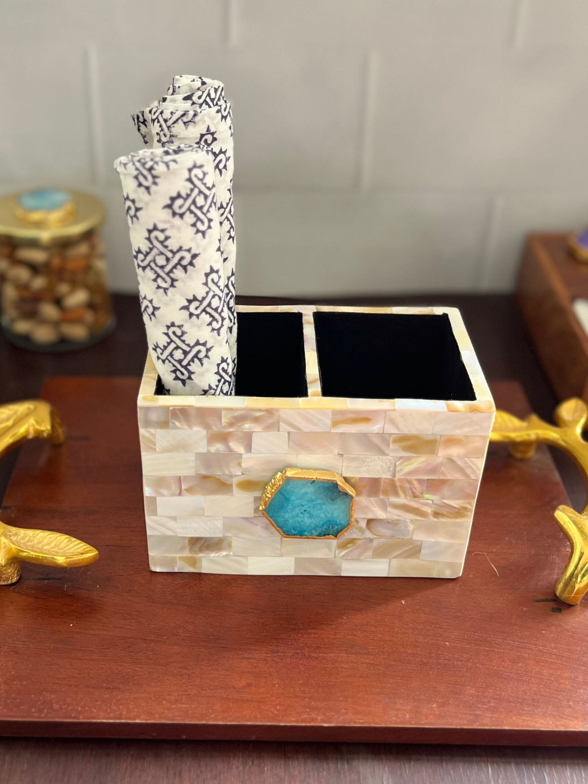 Cutlery Stand - Mother of Pearl with Agate