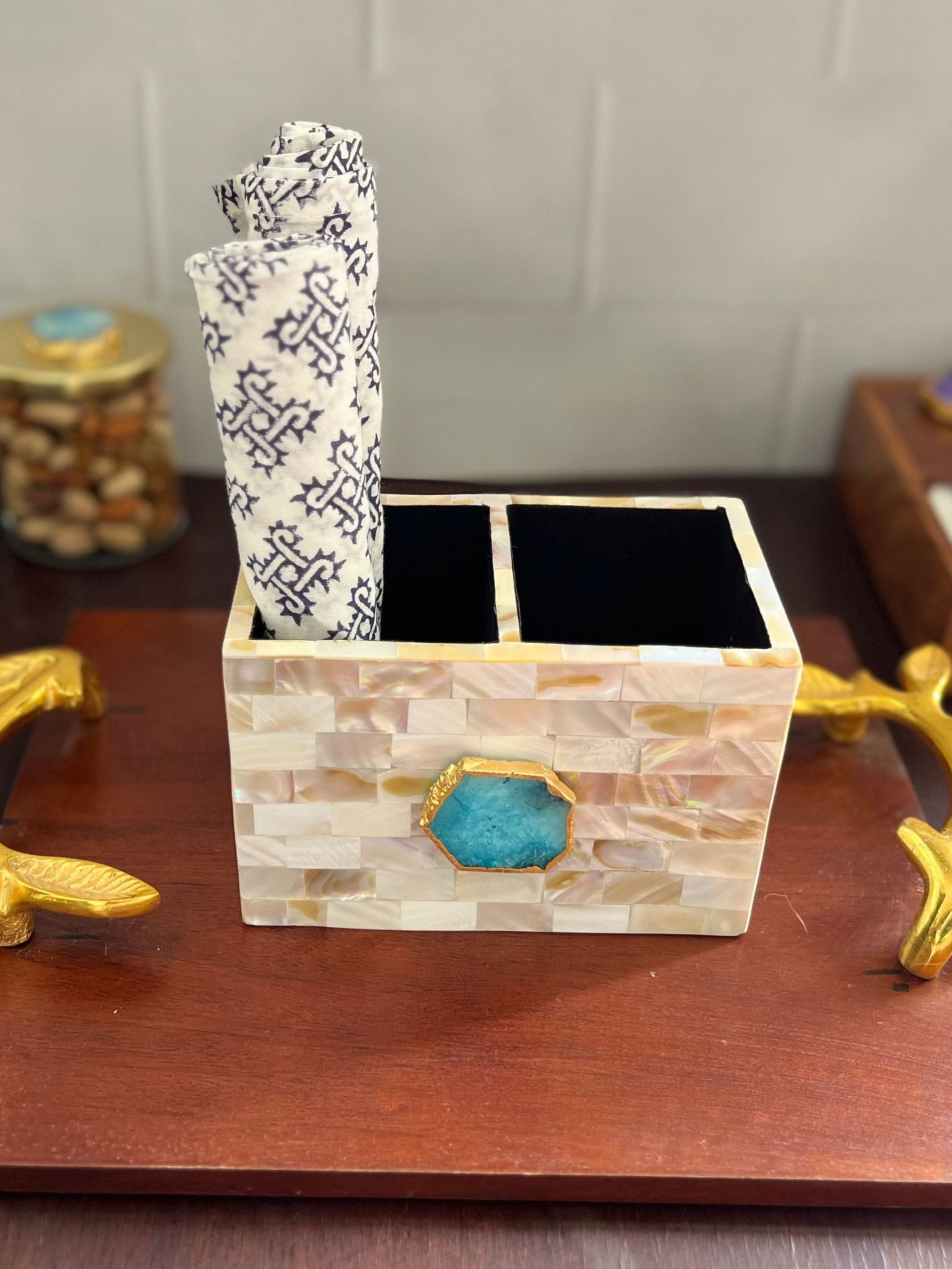 Cutlery Stand - Mother of Pearl with Agate