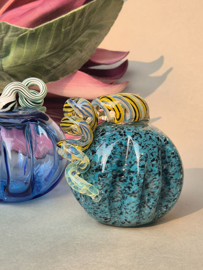 Murano-Style Blue Glass Pumpkin Collectible