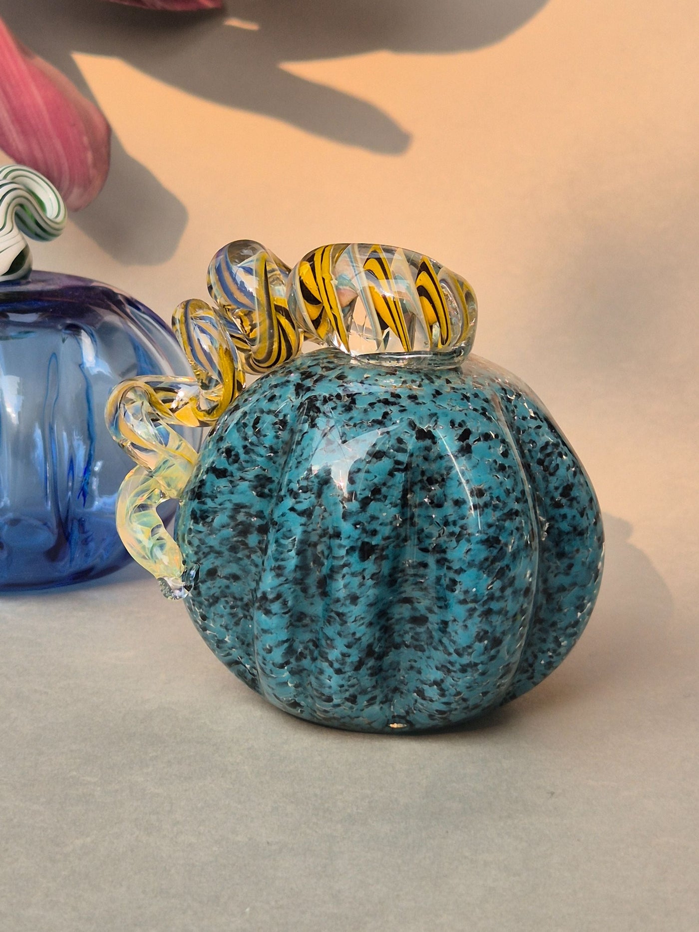 Murano-Style Blue Glass Pumpkin Collectible