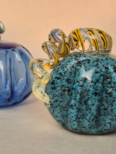 Murano-Style Blue Glass Pumpkin Collectible