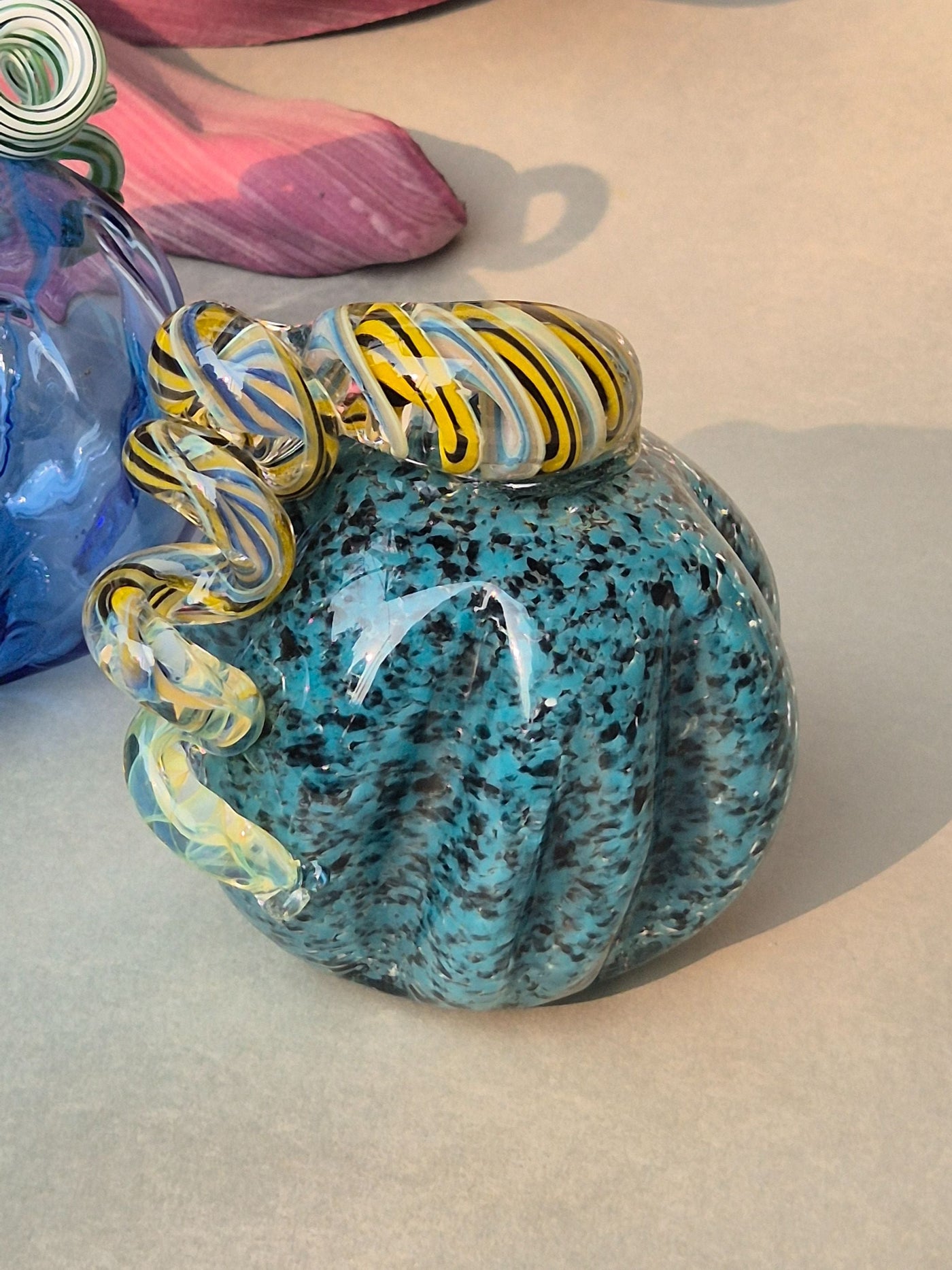 Murano-Style Blue Glass Pumpkin Collectible