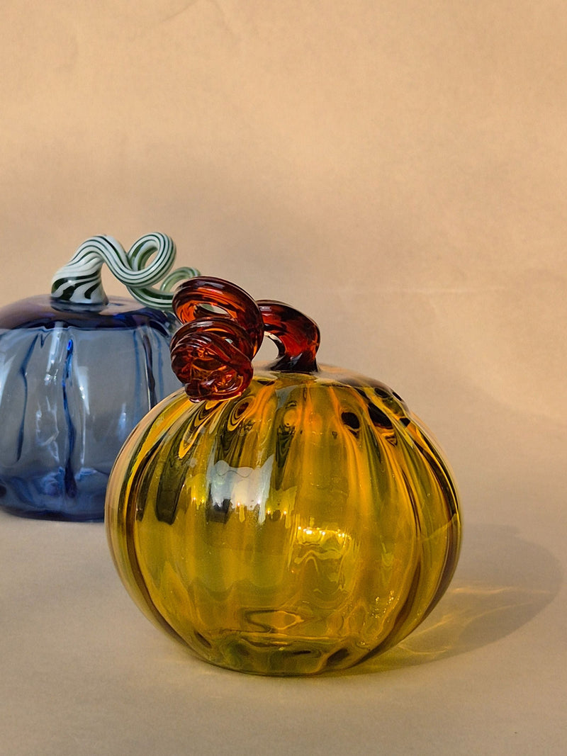 Murano Style Glass Pumpkin Collectible - Amber