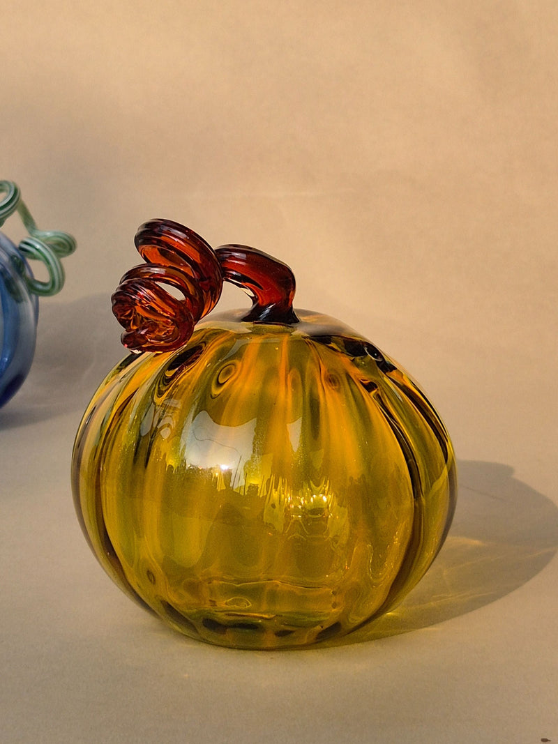 Murano Style Glass Pumpkin Collectible - Amber