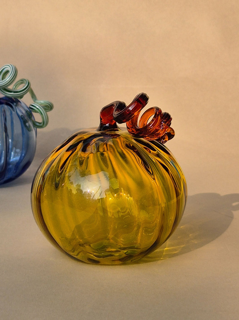 Murano Style Glass Pumpkin Collectible - Amber
