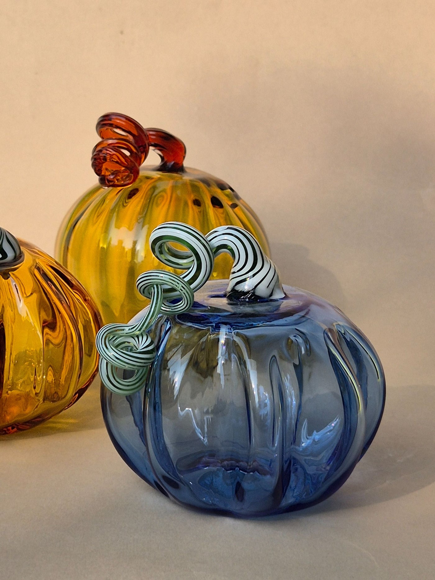 Murano-Style Glass Blue Pumpkin Collectible